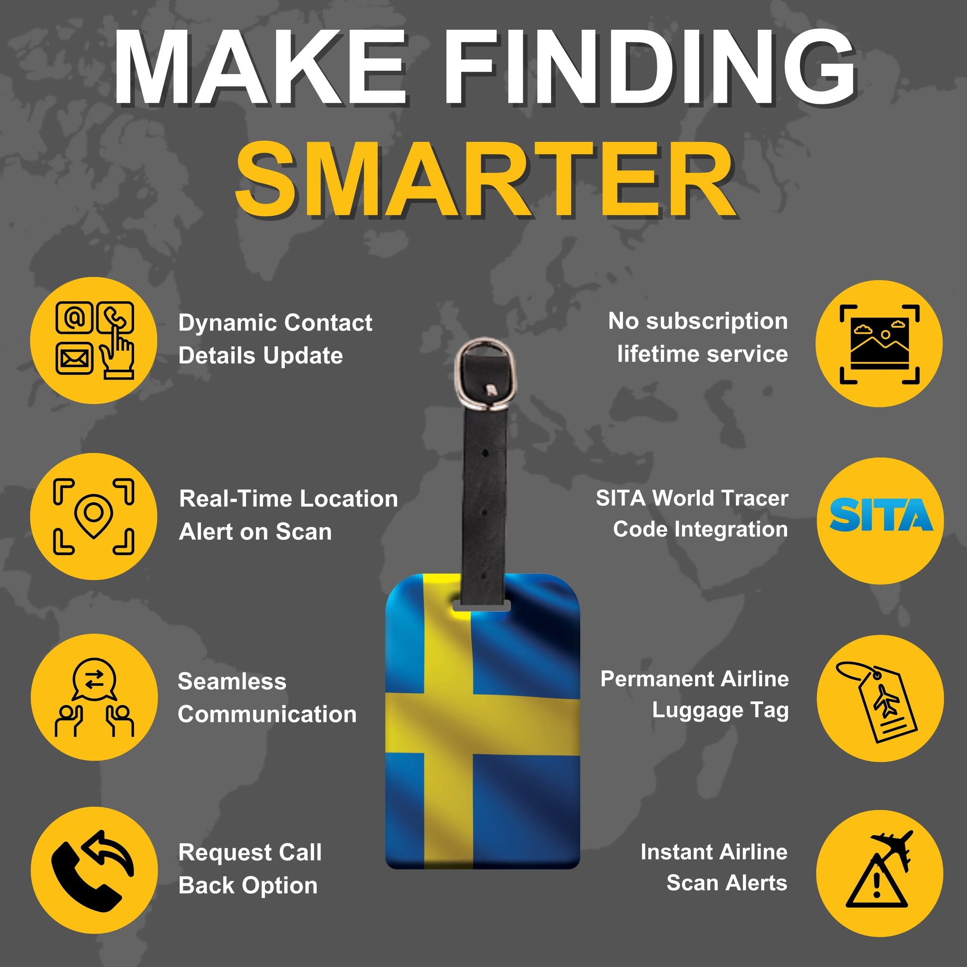 Smart Bag Security Tag - Sweden Flag [Pack 2]-3